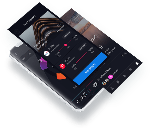 Phone showing app features